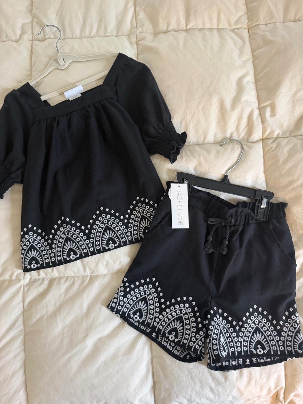 Rachel Zoe Black Girls' Embroidered Hem Matching Top & Shorts Set